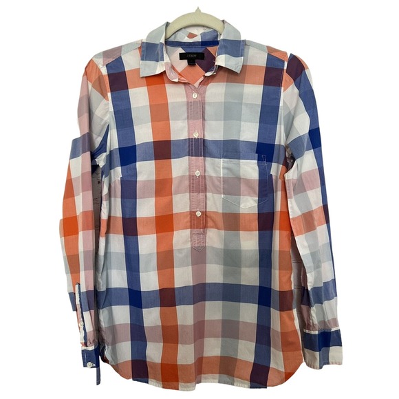 J. Jill Women's Plaid Blue Orange Cotton Long Sleeve Button-Down Shirt - Size 2 - Picture 1 of 5